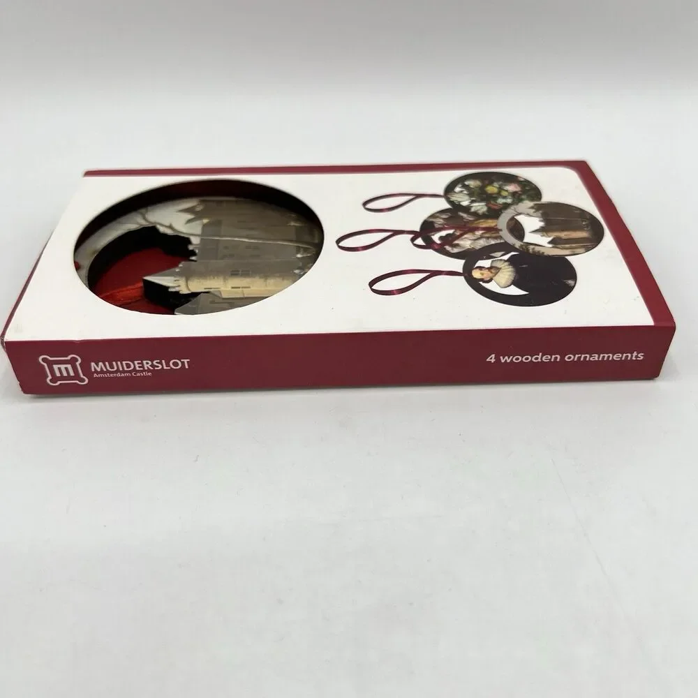Amsterdam Castle Muiderslot 3 Ornaments Wooden Boxed *Missing 4th ornament 2.75